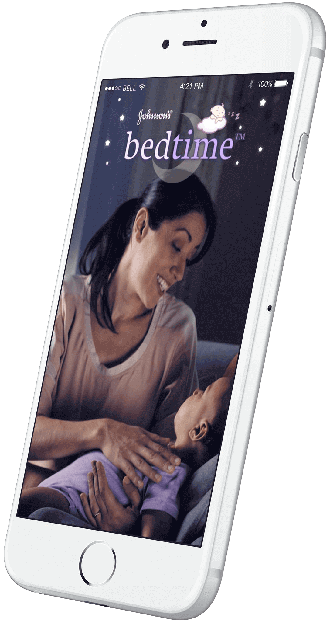 Mobile device with a mother and newborn lockscreen for bedtime 