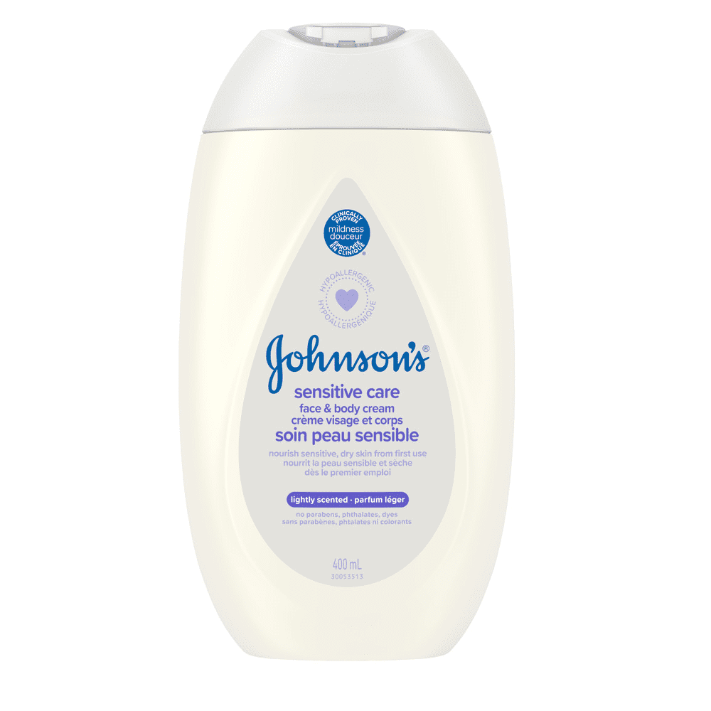 Bottle of JOHNSON’S ® Sensitive Care Face & Body Cream, 400mL