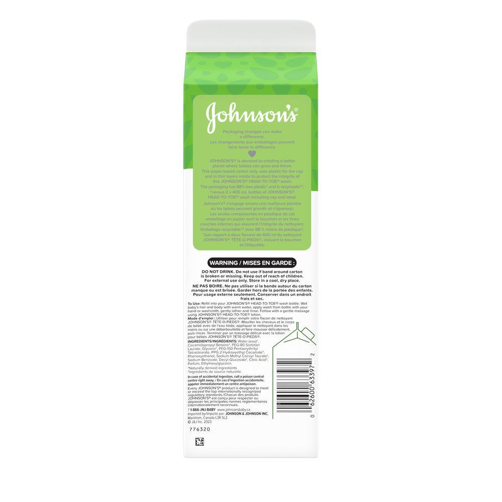Back shot of JOHNSON’S® Head-To-Toe® Wash Eco Refill Pack 1L