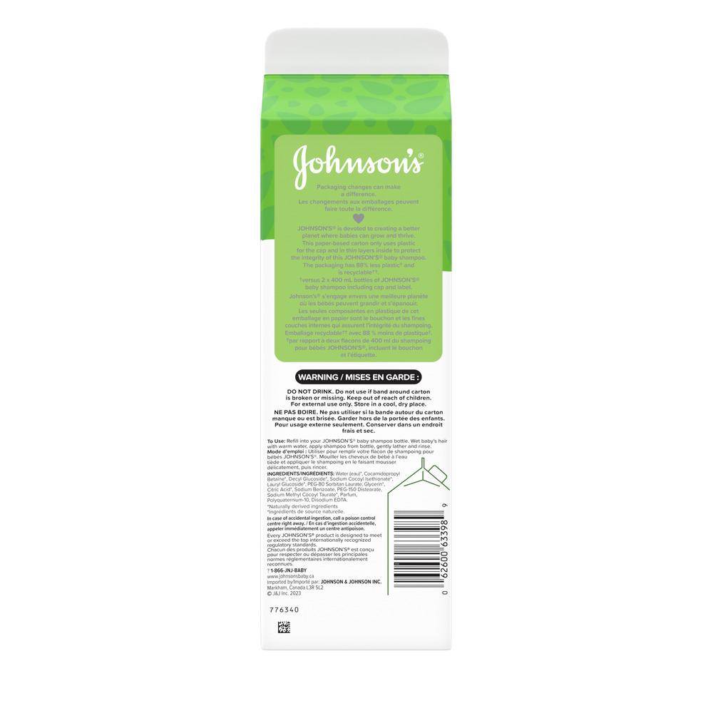Back shot of JOHNSON’S® Baby Shampoo Eco Refill Pack 1L