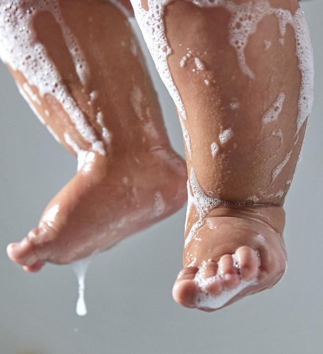 Soapy legs during baby's bath